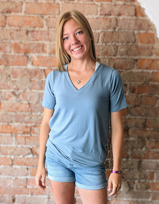 Blue Grey V-Neck Tee