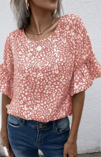 Leopard Spotted Ruffle Sleeve Tee